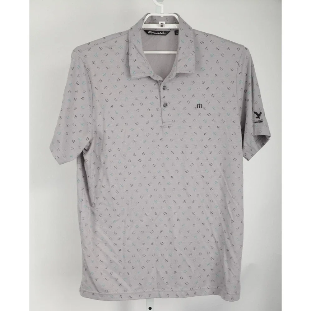 TravisMathew Polo Shirt Men XL Grey Geometric Dot Pima Cotton Blend Short Sleeve